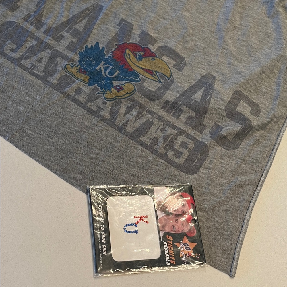 NWOT Kansas Jayhawks Scarf and Rhinestone Face “Tattoo”
